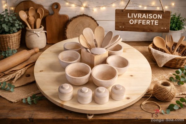 Ustensiles de cuisine en bois naturel
